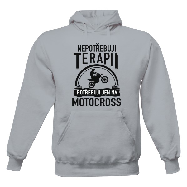 Pánská mikina s kapucí Just Hoods s potiskem Nepotřebuji terapii - motocross černé