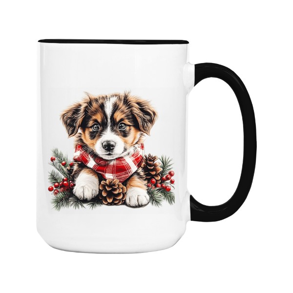 Hrnek velký barevný s potiskem Roztomilé vánoční štěně