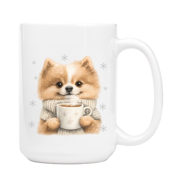 Hrnek velký s potiskem Vánoční roztomilý pomeranian